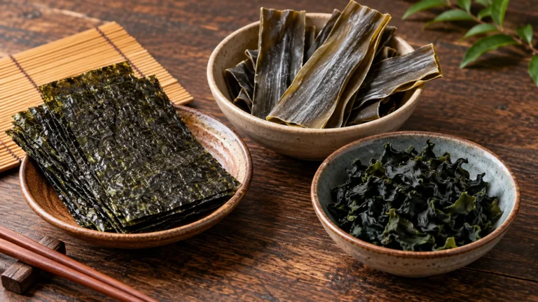Alge marine nori, kombu și wakame