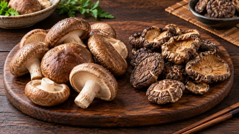 Ciuperci shiitake proaspete și uscate